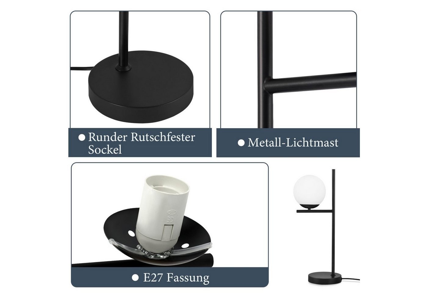 Nettlife Tischleuchte Schwarz/gold Glas Metall Modern E27 Fassung Schalter Nachttischlampe, LED wechselbar, Wohnzimmer Schlafzimmer Kinderzimmer Büro Bild 5
