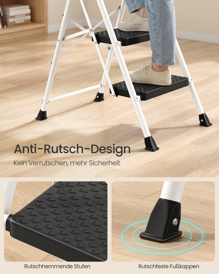 SONGMICS Trittleiter Klapptritt aus Stahl, 2 Rutschfeste Stufen, Klappbar, bis 150 kg, 114 x 45,5 x 7,5 cm, Haushaltsleiter, Küchentritt Bild 3