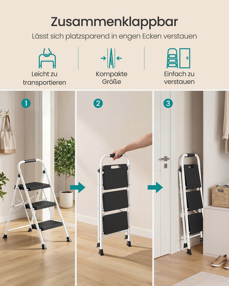 SONGMICS Trittleiter Klapptritt aus Stahl, 2 Rutschfeste Stufen, Klappbar, bis 150 kg, 114 x 45,5 x 7,5 cm, Haushaltsleiter, Küchentritt Bild 4