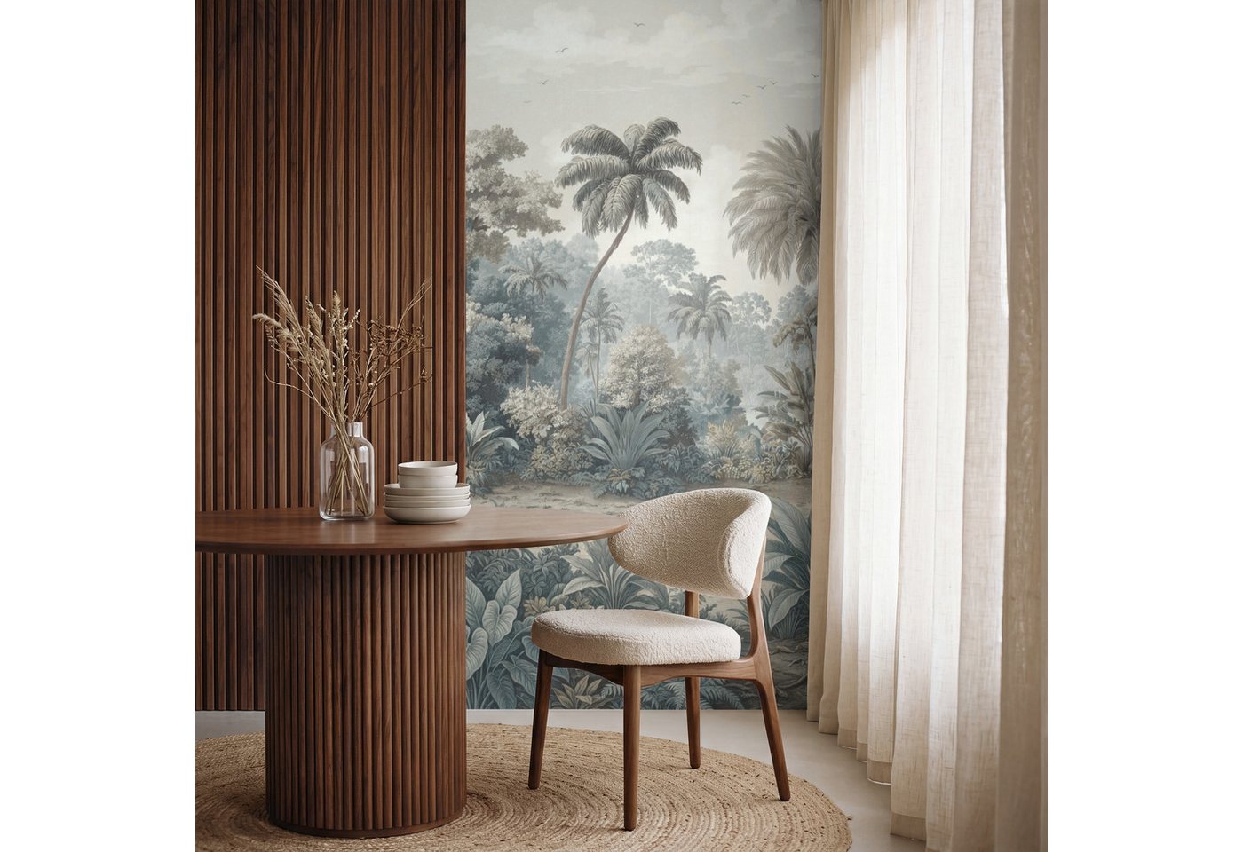 OnlyWow Fototapete Tropisch - Landschaft - Illustration, Matt, bedruckt, Wandtapete, Schlafzimmer, Wanddekoration 100x220cm