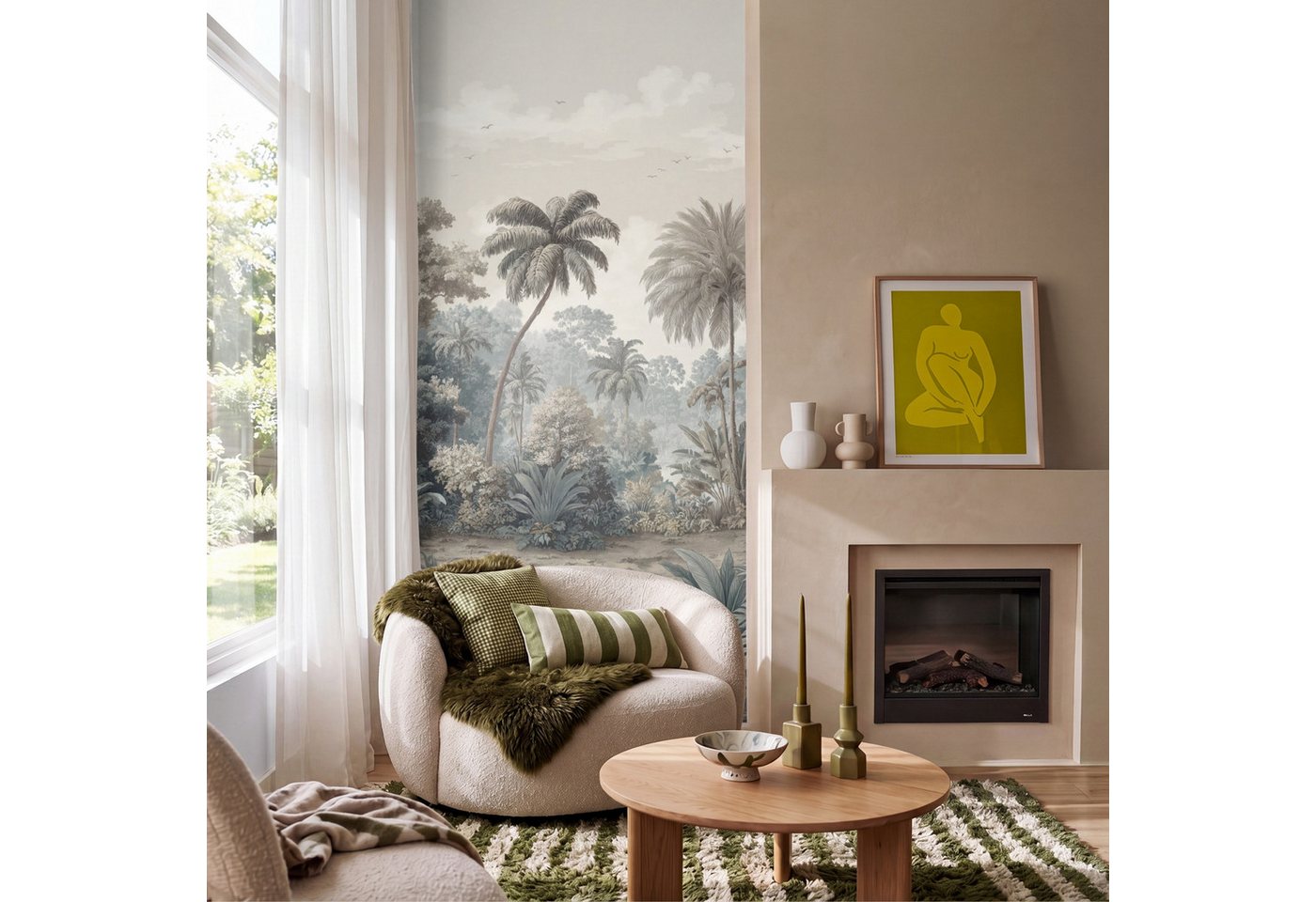 OnlyWow Fototapete Tropisch - Landschaft - Illustration, Matt, bedruckt, Wandtapete, Schlafzimmer, Wanddekoration 100x220cm Bild 3
