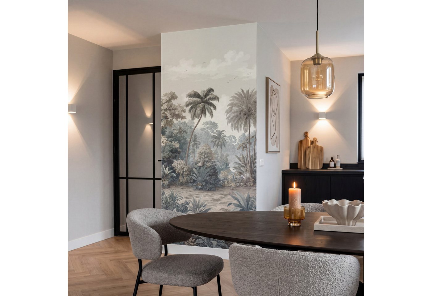 OnlyWow Fototapete Tropisch - Landschaft - Illustration, Matt, bedruckt, Wandtapete, Schlafzimmer, Wanddekoration 100x220cm Bild 5