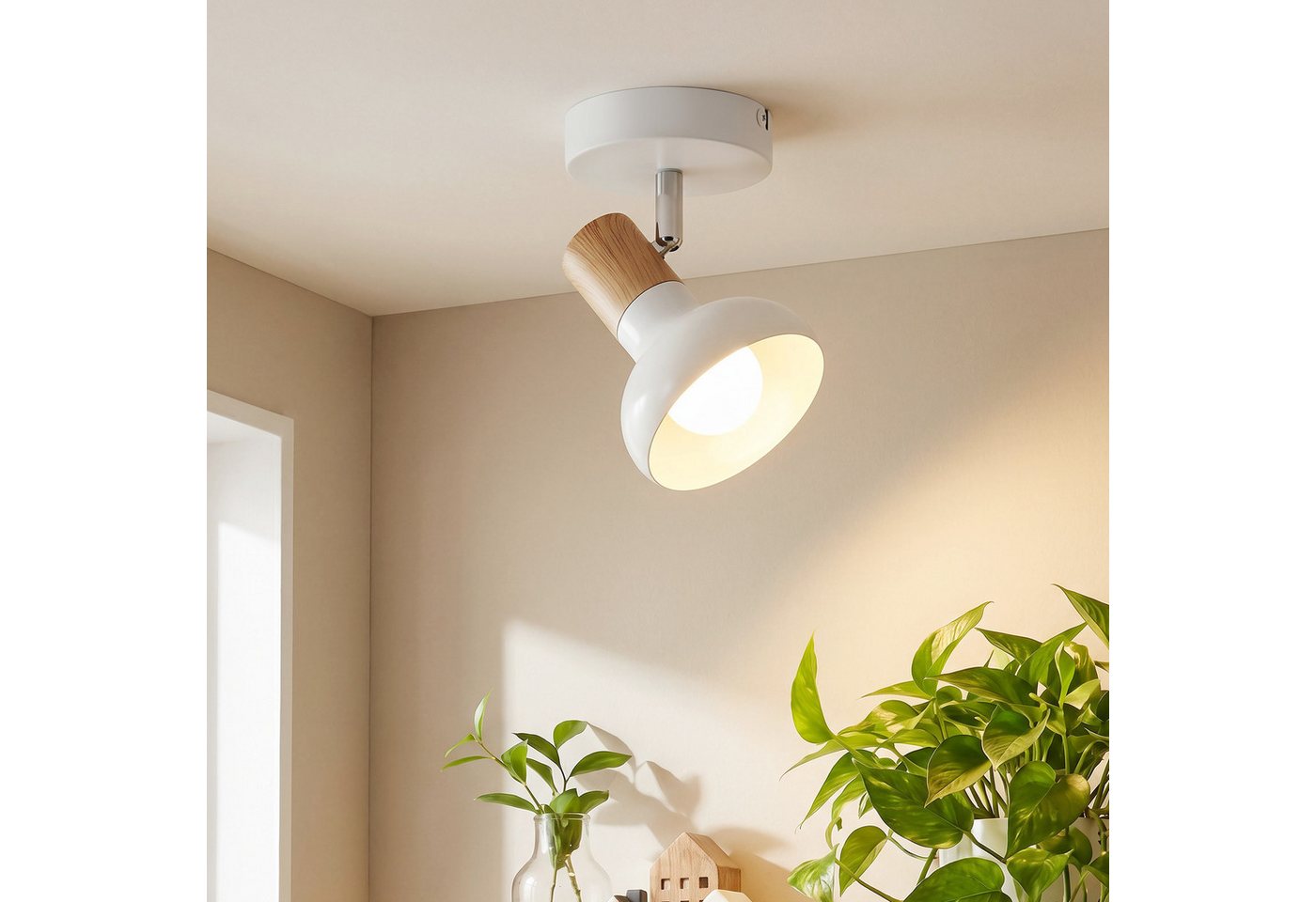 ZMH Deckenstrahler 1 Flammig E14 Eisen Lampenschirm Deckenlampe Flur Schlafzimmer, Einfache Installation, ohne Leuchtmittel, Weiß Schwenkbar 350° Modern Wohnzimmerlampe Bild 2