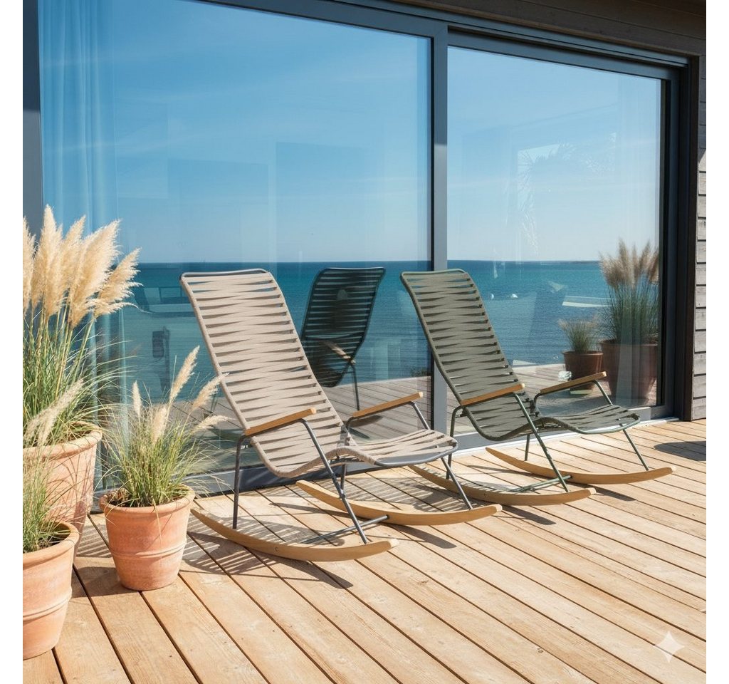 Liadomo Gartenlounge-Sessel Atina Schaukelstuhl, Schaukelsessel für Balkon, Garten, Terrasse (Outdoor-Sessel), Teakholz-Armlehnen & -Kufen, Rope mit Edelstahl-Gestell Bild 3