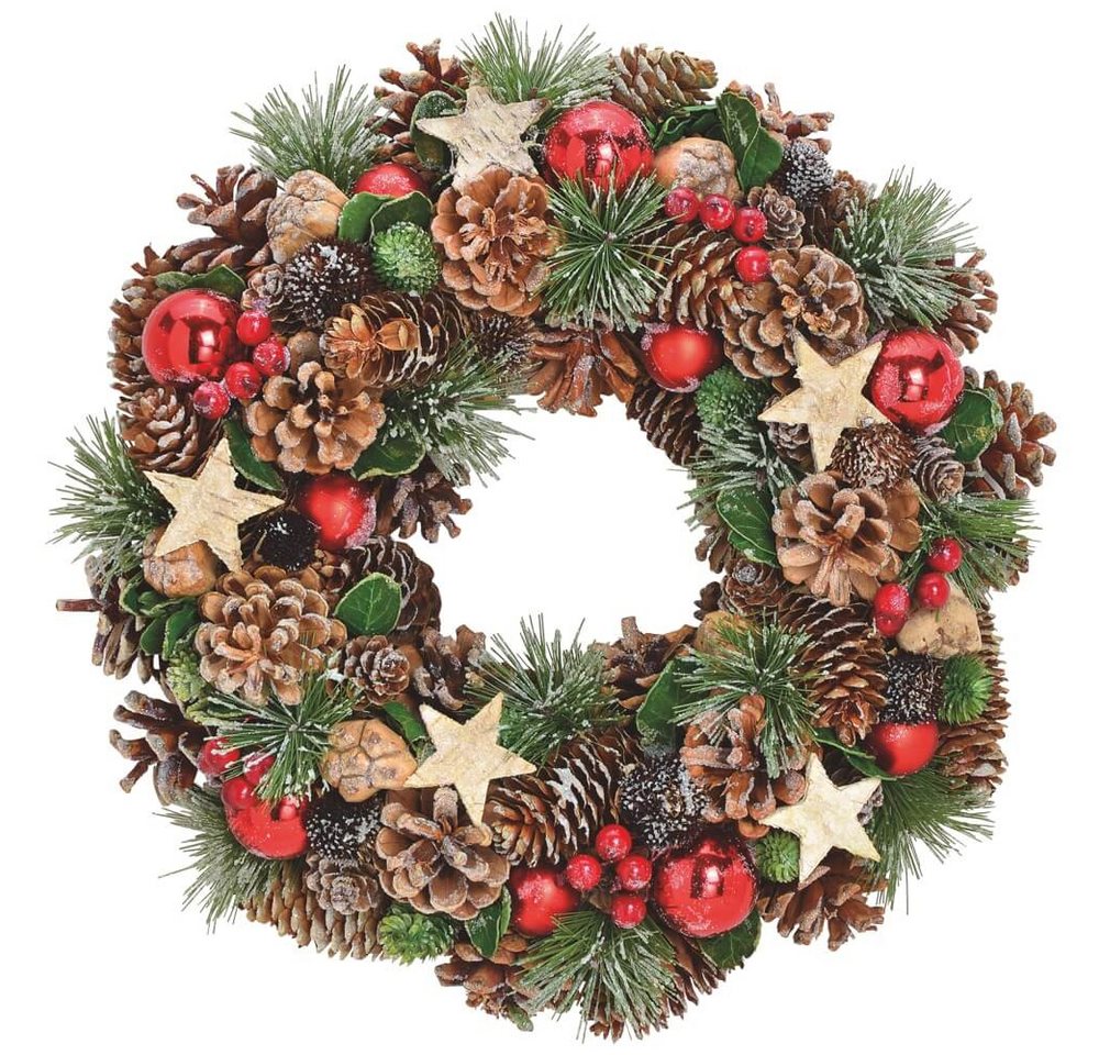 matches21 HOME & HOBBY Adventskranz Tür Hänge Kranz Zapfen grün rot 34 cm