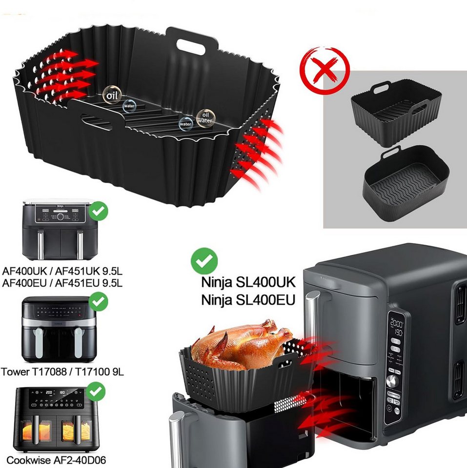 Coonoor Silikonform 2 Stück Airfryer Zubehör Heißluftfritteuse Silikonform, für Ninja Double Stack XL SL400EU Bild 4