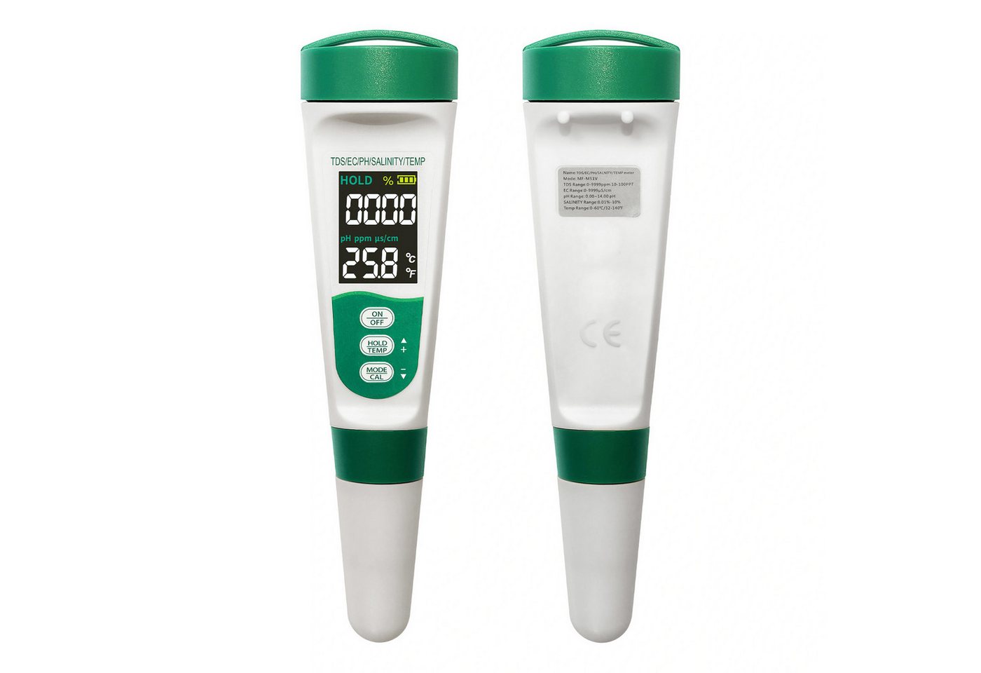 Bolwins Trinkwassertest E46C 5in1 Wassertester für Pool & Aquarium – pH TDS EC Salz Temperatur, 5 Messparameter, Einzelartikel, 2-tlg., 1× E46C 5-in-1 digitaler Wassertester, 5-in-1 Messung, pH, TDS, EC, Salzgehalt, Temperatur, beleuchtet Bild 3