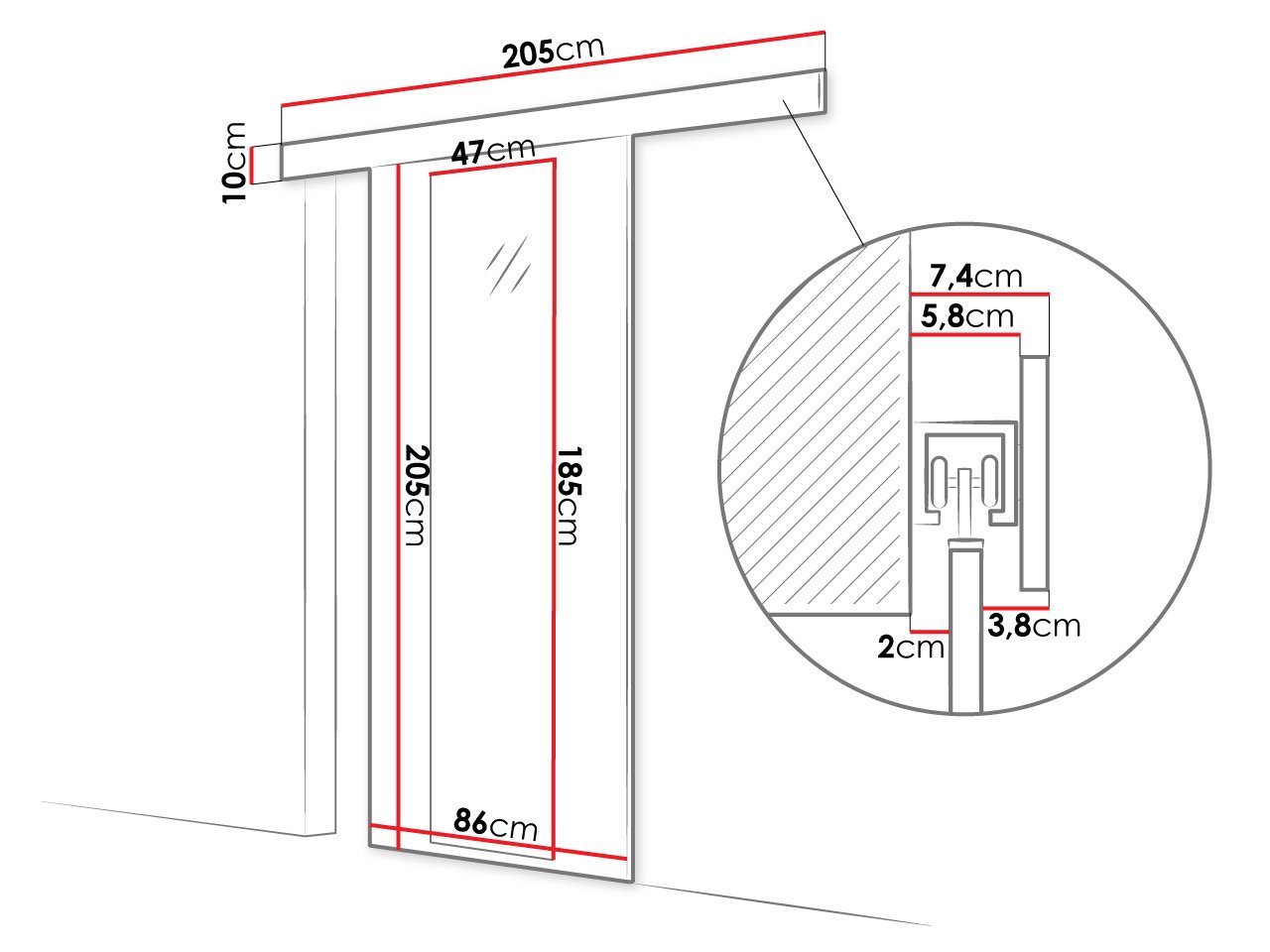 MIRJAN24 Schiebetür Marti 80 IV (Universell - Links / Rechts), Solide Aluminiumgriffe, Selbstschließsystem, Frontspiegel