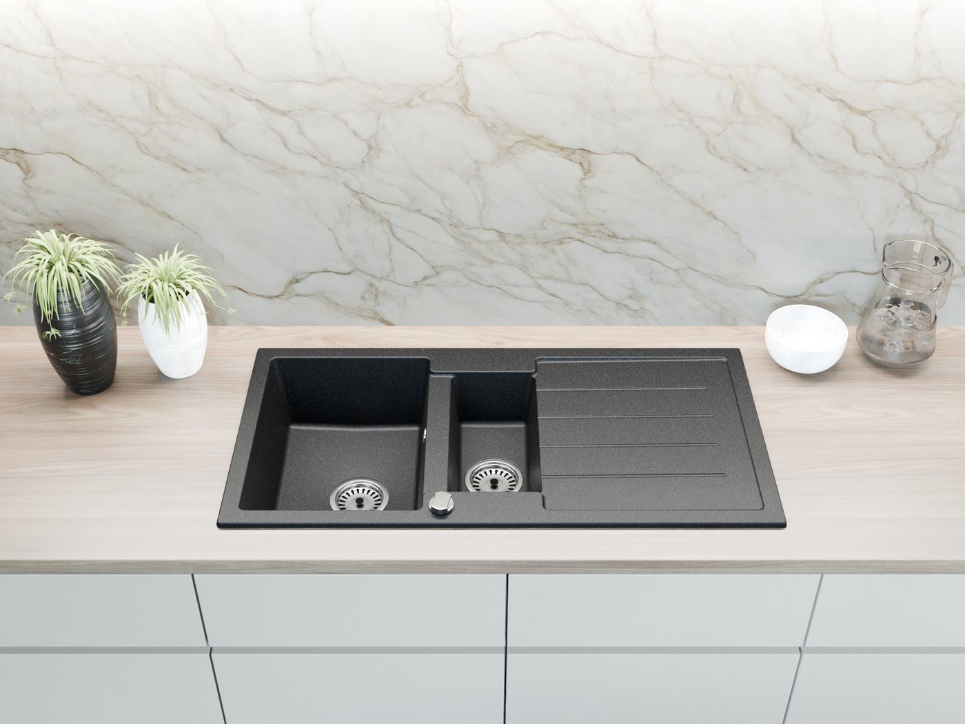 Faizee Möbel Granitspüle Granitspüle 100x50+Abtropfgitter(Armatur wählbar) Einbauspülbecken Bild 2