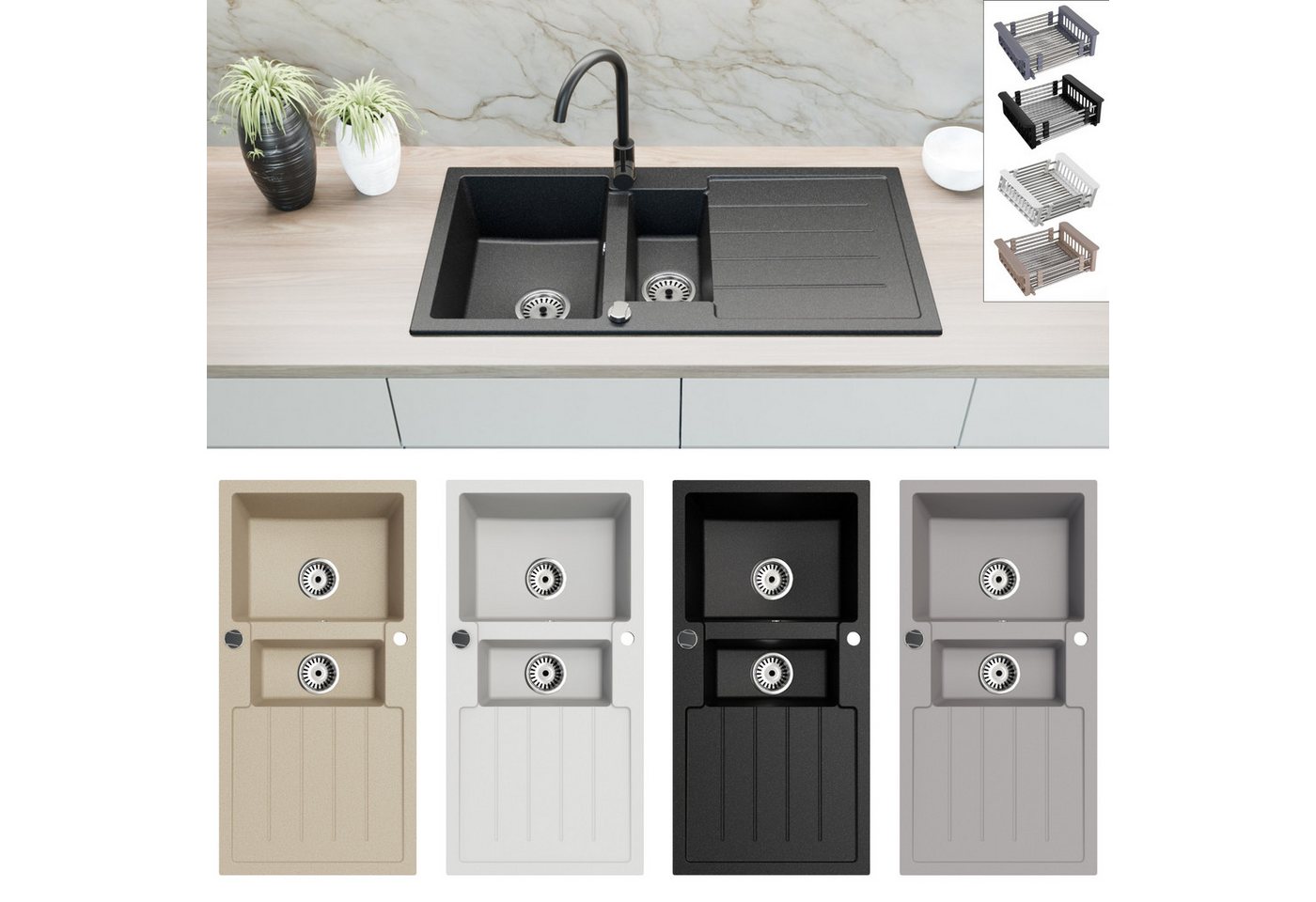 Faizee Möbel Granitspüle Granitspüle 100x50+Abtropfgitter(Armatur wählbar) Einbauspülbecken Bild 5