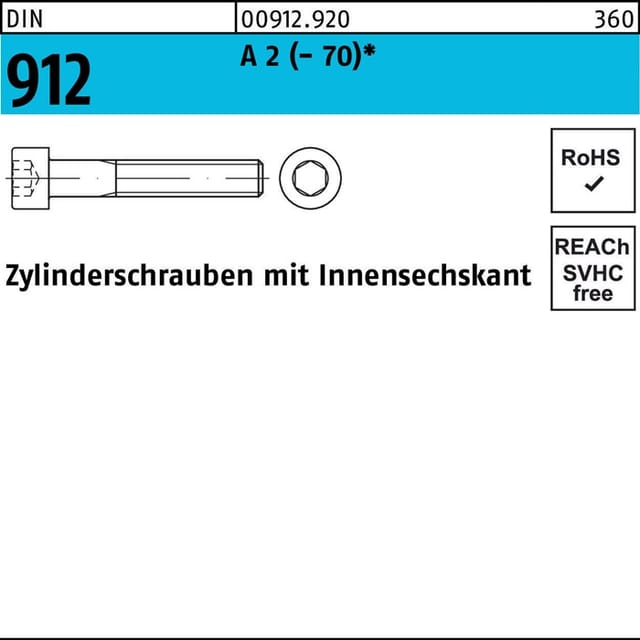 No Brand - Zylinderschraube din 912 m.Innensechskant m 3 x 45 a 2 (- 70)