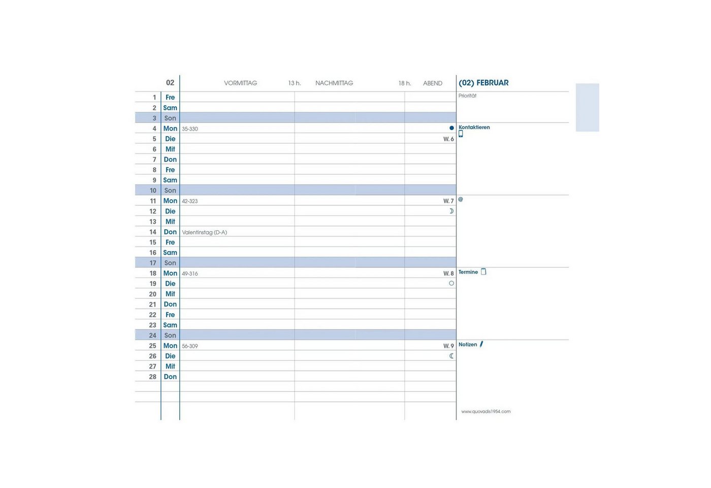 Quo Vadis Taschenkalender PLAIN Einlage DE 2027