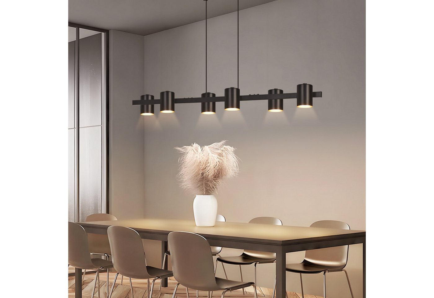 Nettlife Pendelleuchte Schwarz Moderne MetallIndustrial 150cm 6 Flammige Hängelampe, ohne Leuchtmittel, GU10 Hängeleuchte für Küche, Wohnzimmer