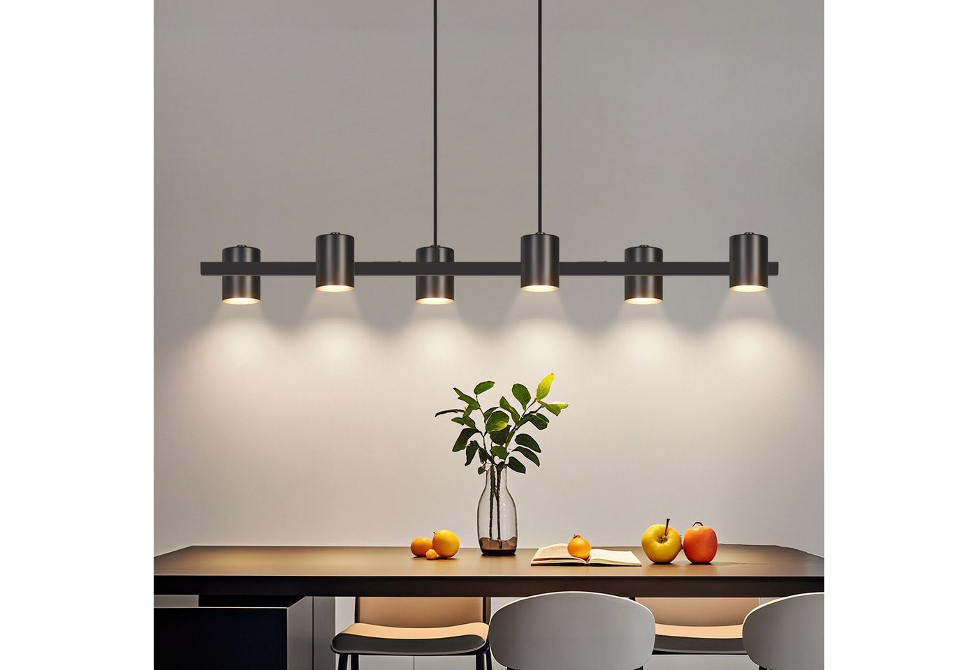 Nettlife Pendelleuchte Schwarz Moderne MetallIndustrial 150cm 6 Flammige Hängelampe, ohne Leuchtmittel, GU10 Hängeleuchte für Küche, Wohnzimmer Bild 4