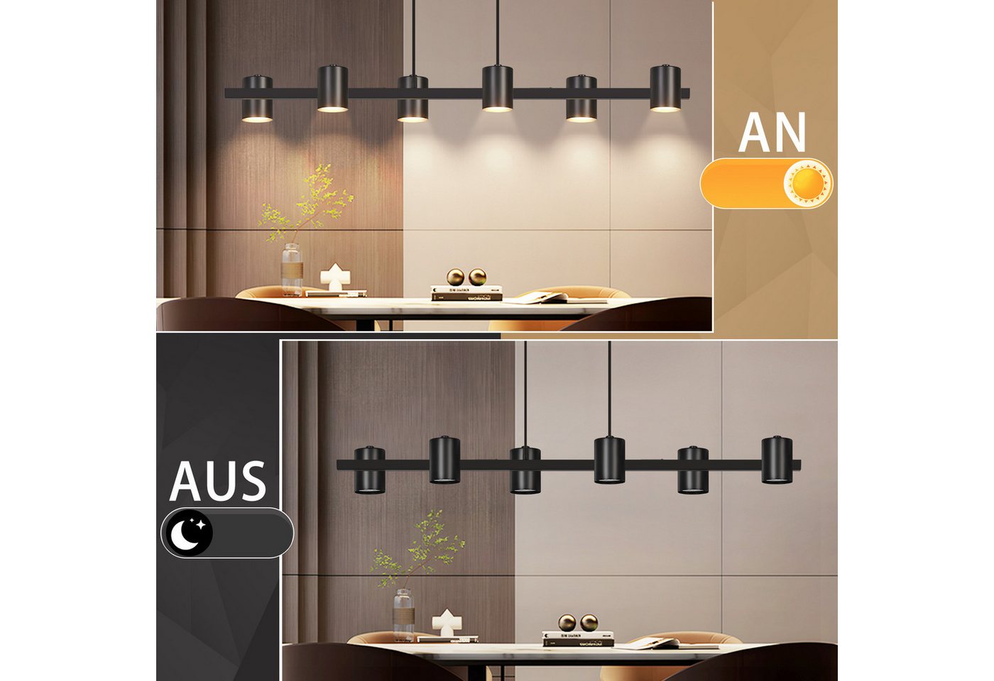 Nettlife Pendelleuchte Schwarz Moderne MetallIndustrial 150cm 6 Flammige Hängelampe, ohne Leuchtmittel, GU10 Hängeleuchte für Küche, Wohnzimmer Bild 5