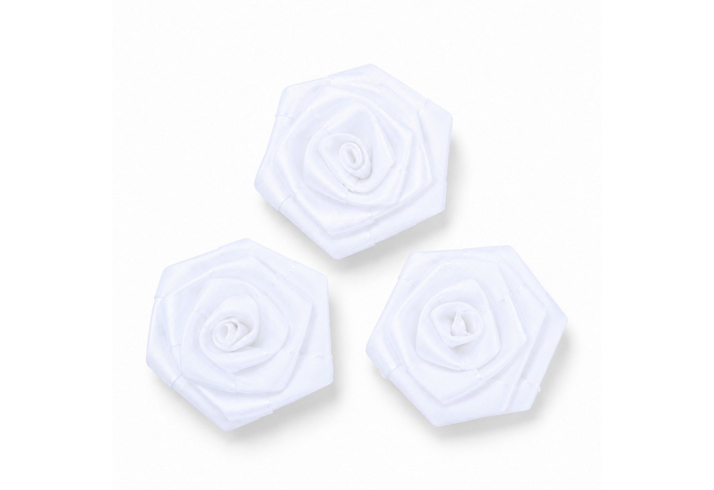 Creativery Streudeko, Satinrosen 6cm zum Basteln & Aufnähen 3 Stück Weiß