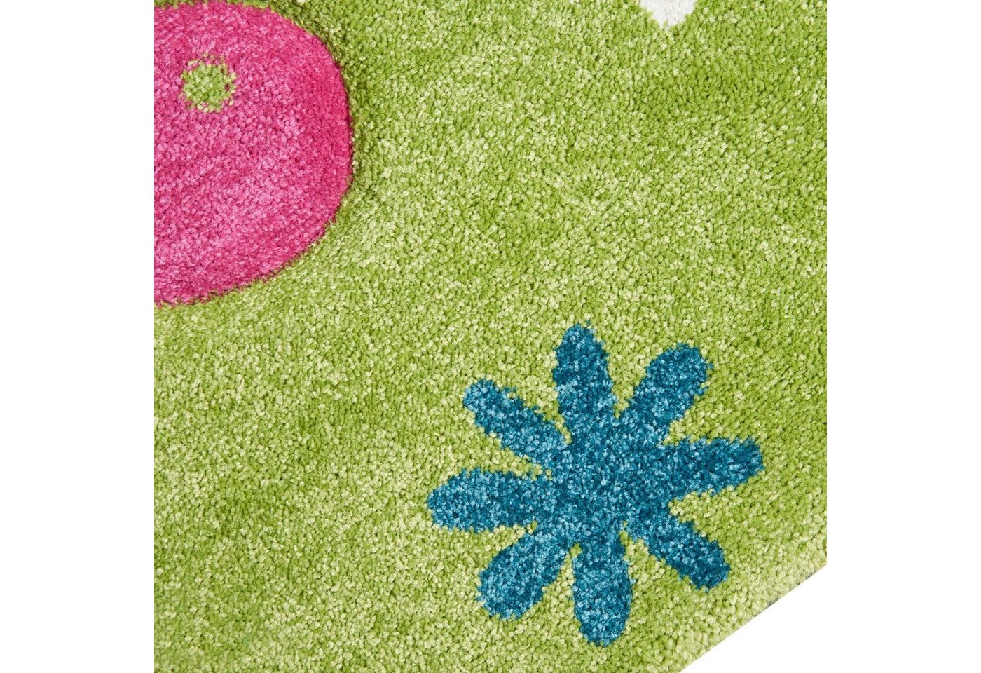 TeppichHome24 Kinderteppich Kinderteppich Schmetterling Design Grün Pink Grau Türkis Weiss, rechteckig, Höhe: 13 mm