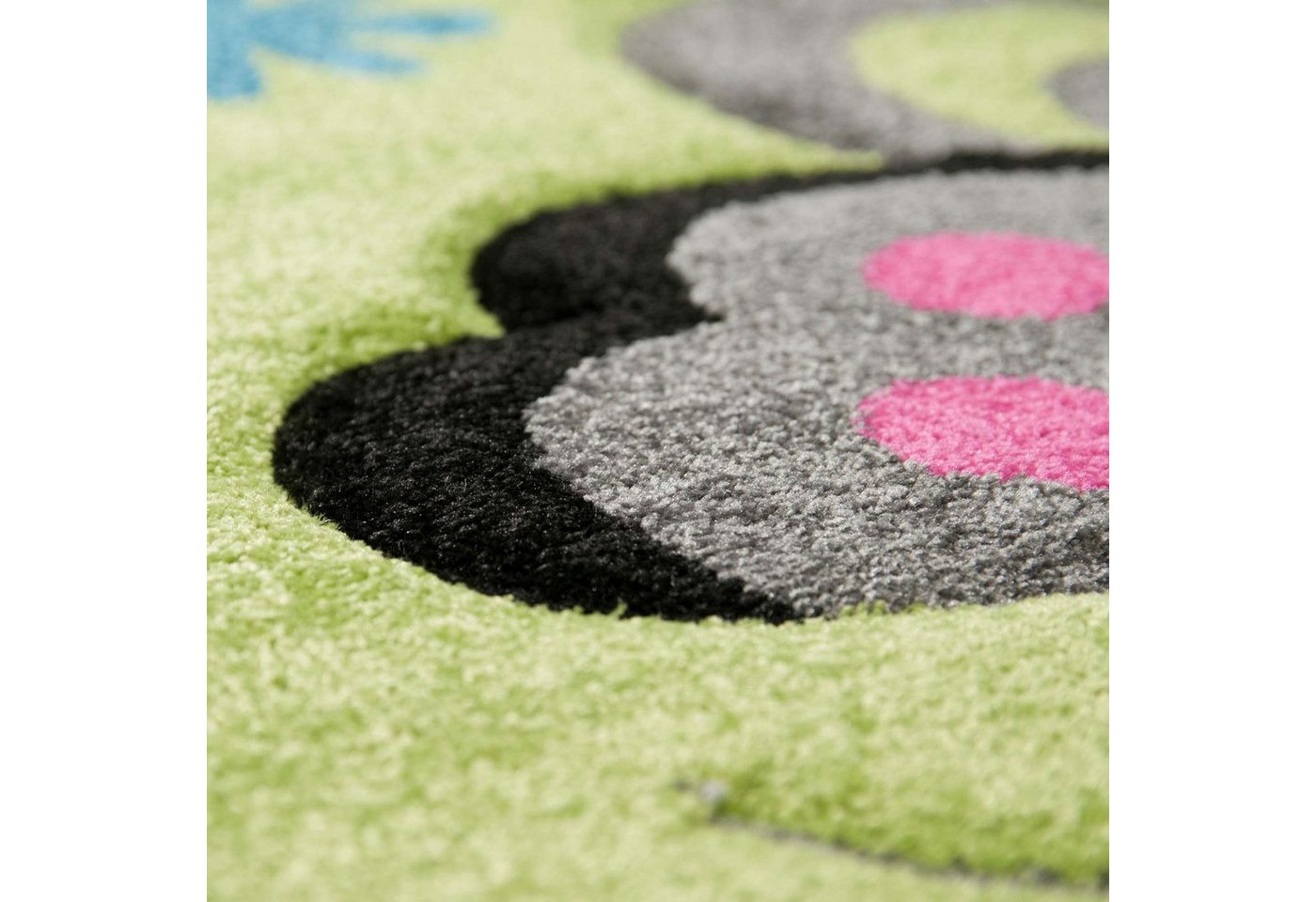 TeppichHome24 Kinderteppich Kinderteppich Schmetterling Design Grün Pink Grau Türkis Weiss, rechteckig, Höhe: 13 mm Bild 2