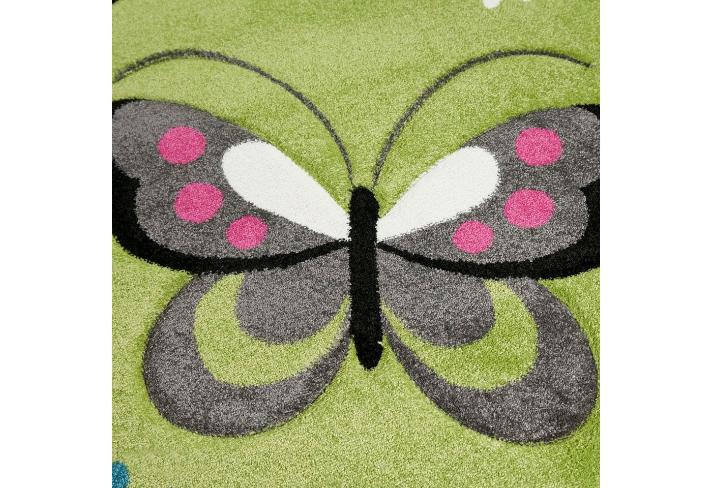 TeppichHome24 Kinderteppich Kinderteppich Schmetterling Design Grün Pink Grau Türkis Weiss, rechteckig, Höhe: 13 mm Bild 4