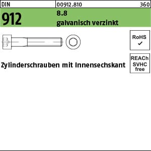 No Brand - din 912/ISO 4762 Zylinderkopf-Schaftschraube M10x16 Stahl 8.8 galvanisch verzinkt Innensechskant 200 Stk