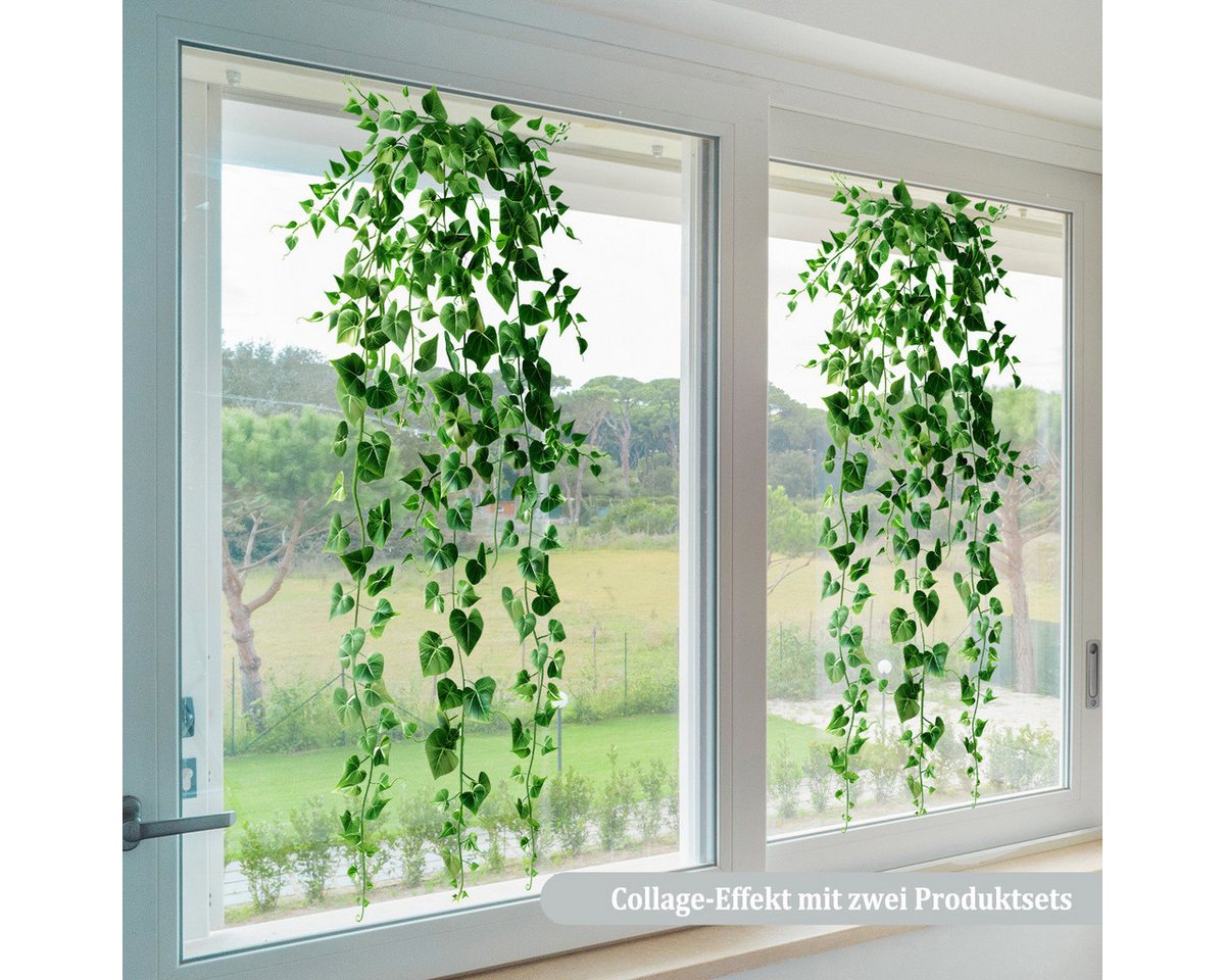 Coonoor Fenstersticker Herabfallende grüne Blätter Fensterfolie, dekorative Fensteraufkleber, Schaufensterfolie, grüne Fensterfolie, selbsthaftend ohne Klebstoff