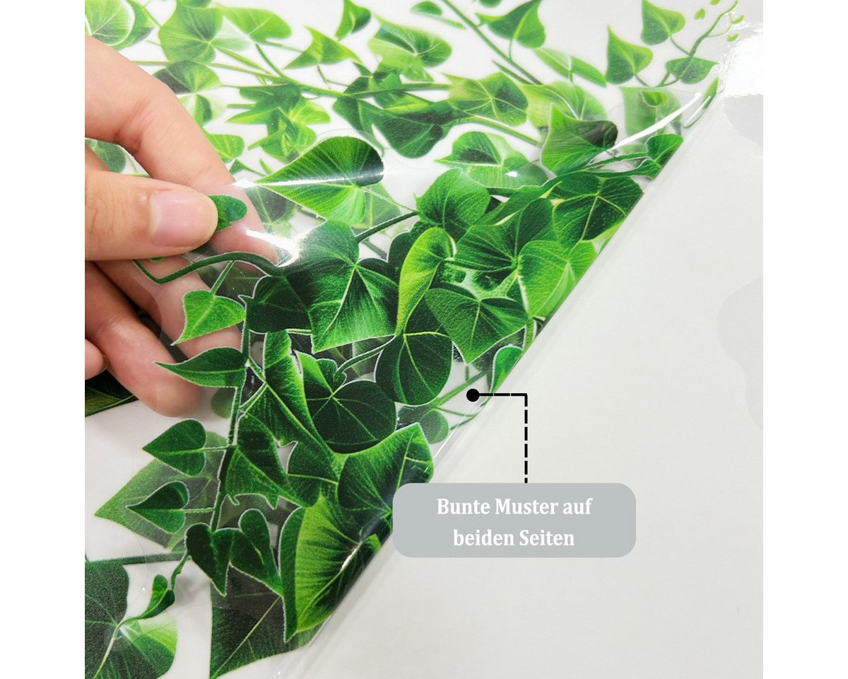 Coonoor Fenstersticker Herabfallende grüne Blätter Fensterfolie, dekorative Fensteraufkleber, Schaufensterfolie, grüne Fensterfolie, selbsthaftend ohne Klebstoff Bild 2