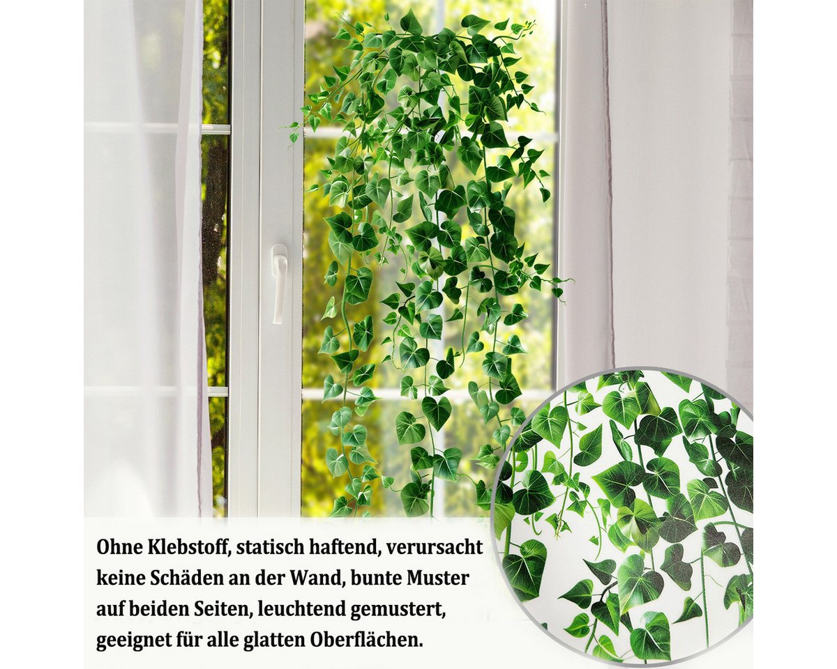 Coonoor Fenstersticker Herabfallende grüne Blätter Fensterfolie, dekorative Fensteraufkleber, Schaufensterfolie, grüne Fensterfolie, selbsthaftend ohne Klebstoff Bild 3