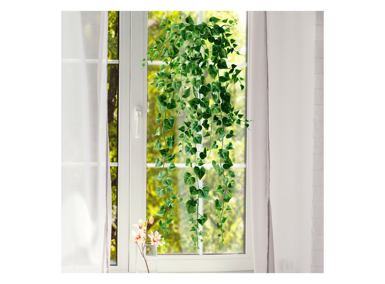 Coonoor Fenstersticker Herabfallende grüne Blätter Fensterfolie, dekorative Fensteraufkleber, Schaufensterfolie, grüne Fensterfolie, selbsthaftend ohne Klebstoff Bild 4