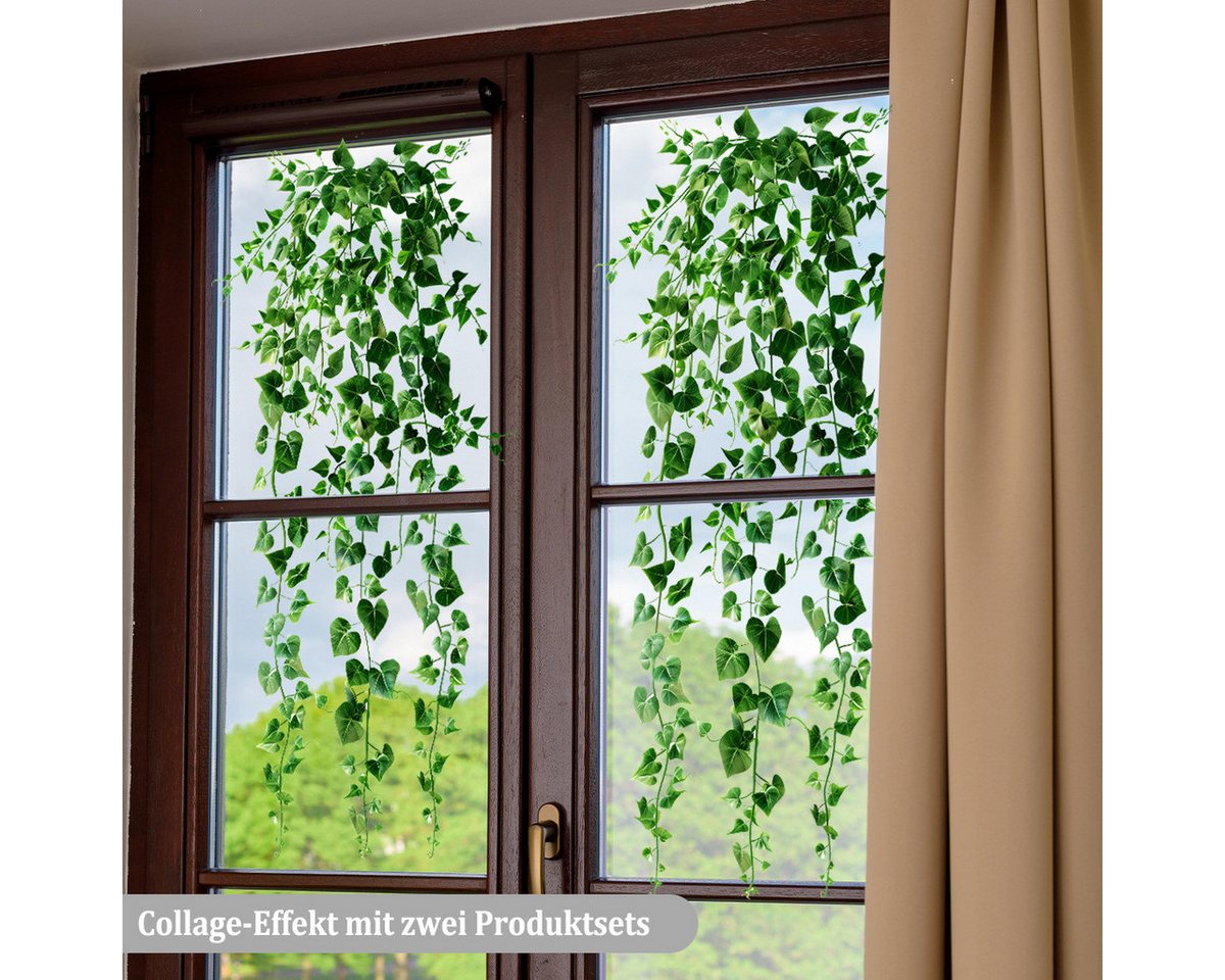 Coonoor Fenstersticker Herabfallende grüne Blätter Fensterfolie, dekorative Fensteraufkleber, Schaufensterfolie, grüne Fensterfolie, selbsthaftend ohne Klebstoff Bild 5