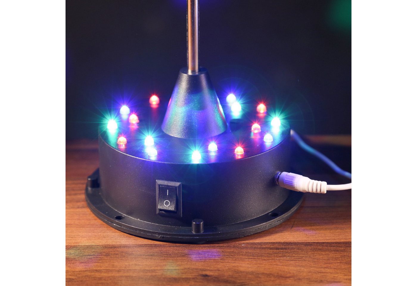 SATISFIRE Discolicht LED Spiegelkugel Discokugel 13cm Standfuß bunt Batterie USB Betrieb, LED Classic, RGB (rot, grün, blau) Bild 4