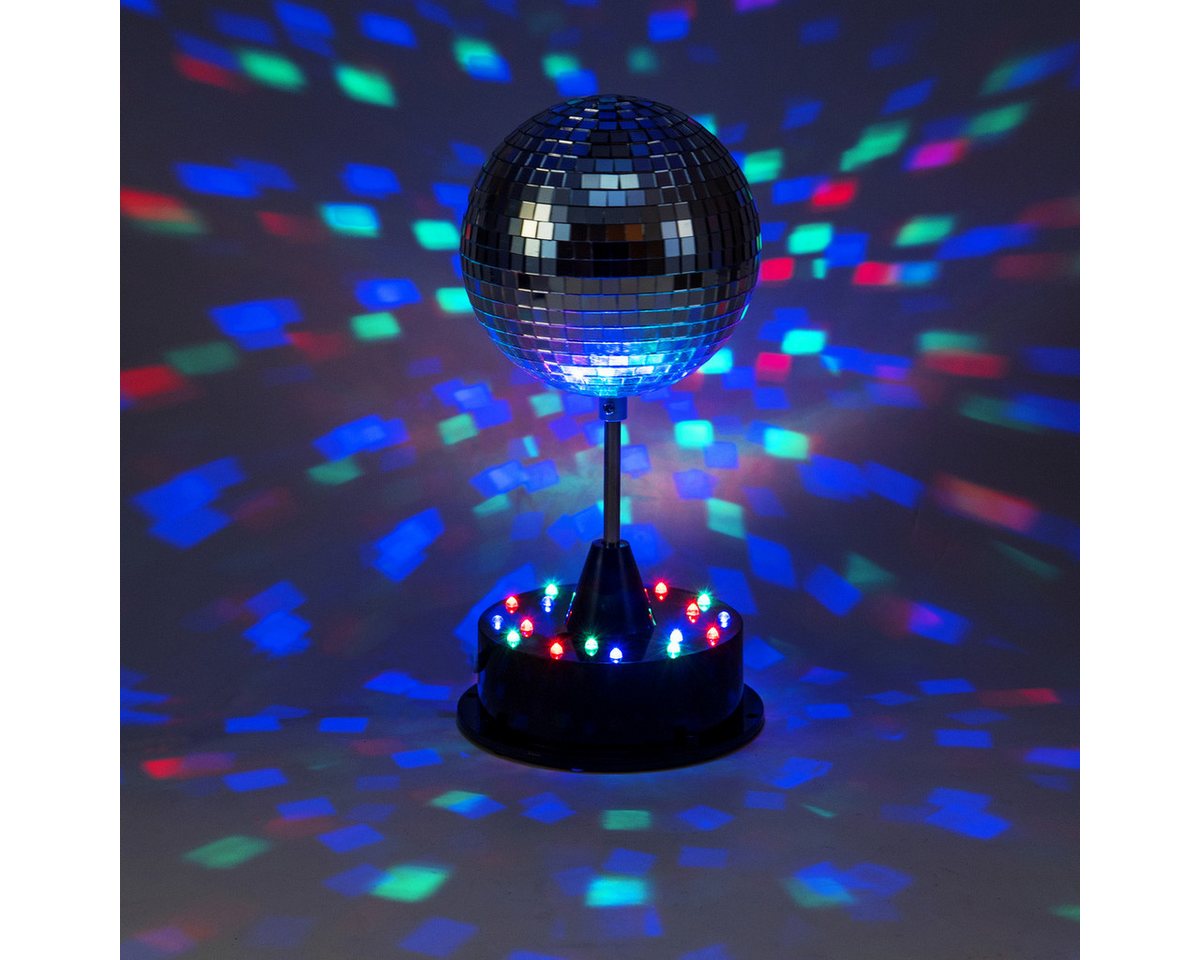 SATISFIRE Discolicht LED Spiegelkugel Discokugel 13cm Standfuß bunt Batterie USB Betrieb, LED Classic, RGB (rot, grün, blau) Bild 5