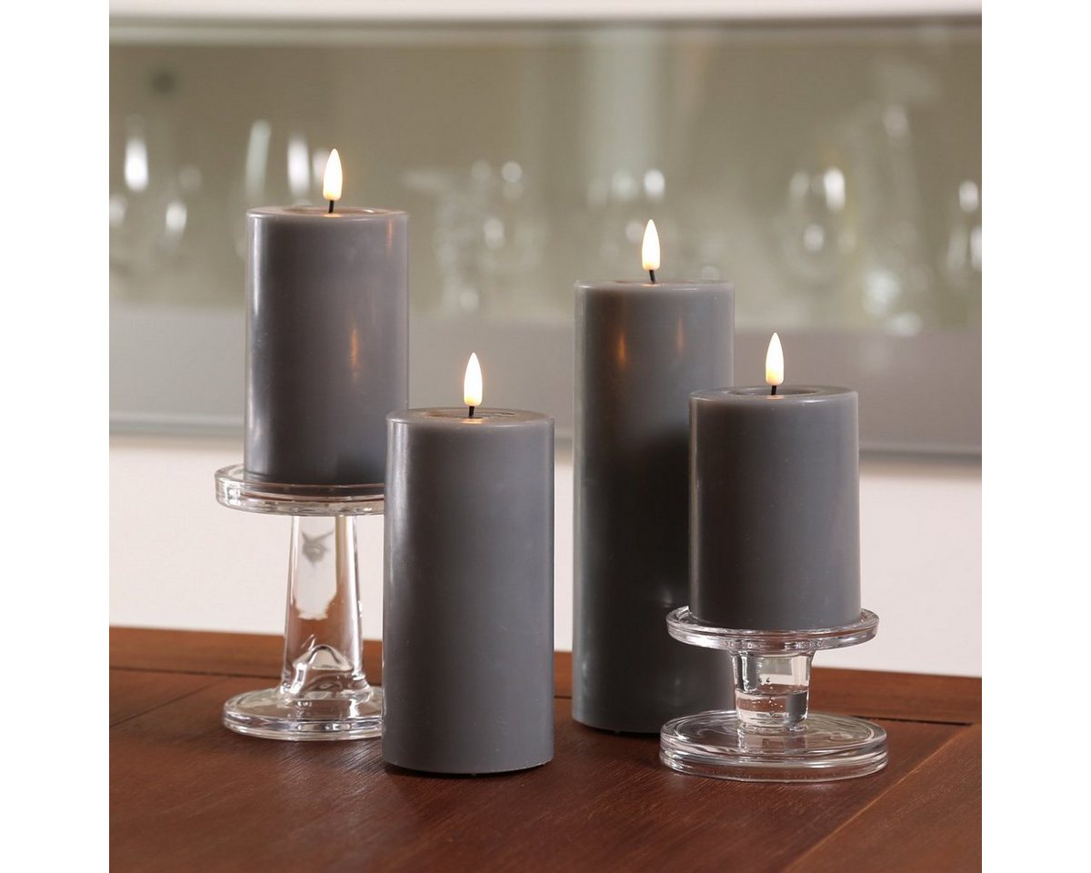 Deluxe Homeart LED-Kerze Mia Deluxe Echtwachs Wachsspiegel flackernd H: 12,5cm D: 7,5cm grau, LED Classic, warmweiß (2100K bis 3000K)