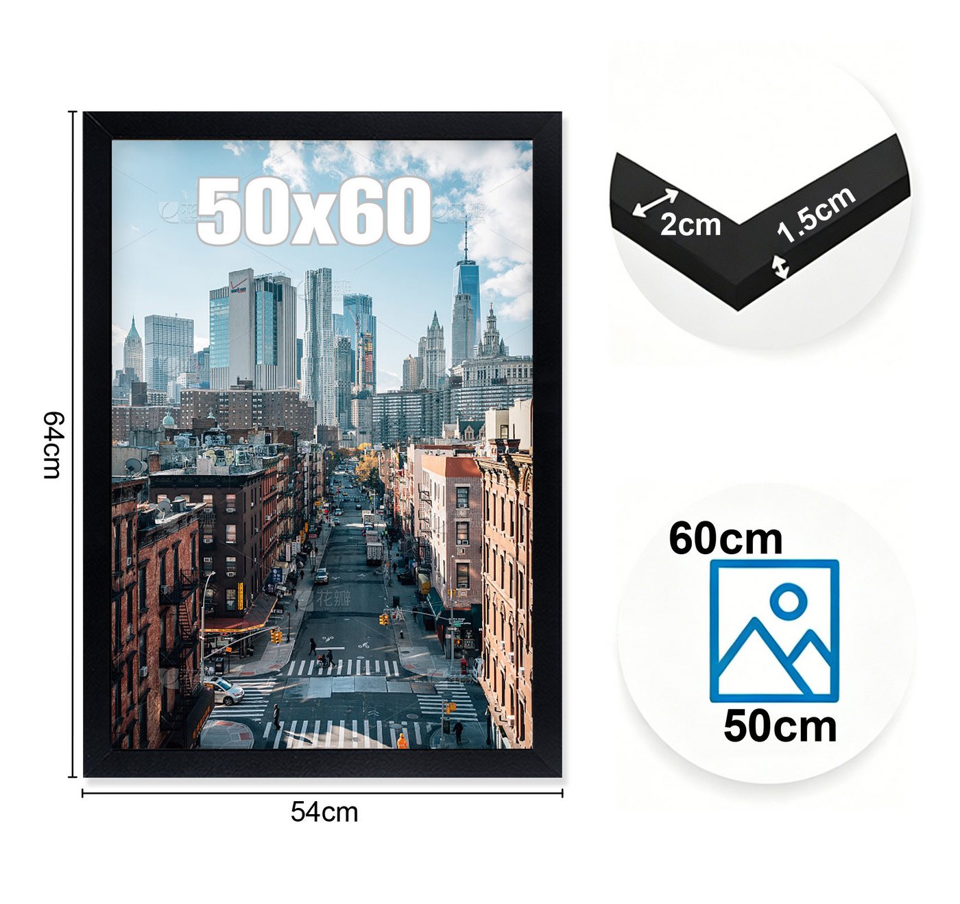 lindahandel Einzelrahmen Schwarz Bilderrahmen 50×60 mit bruchsicherem Acrylglas,Quer-Hochformat, (1 St), Modern Posterrahmen, Bilderrahmen für Puzzle,Fotos & Poster Bild 3
