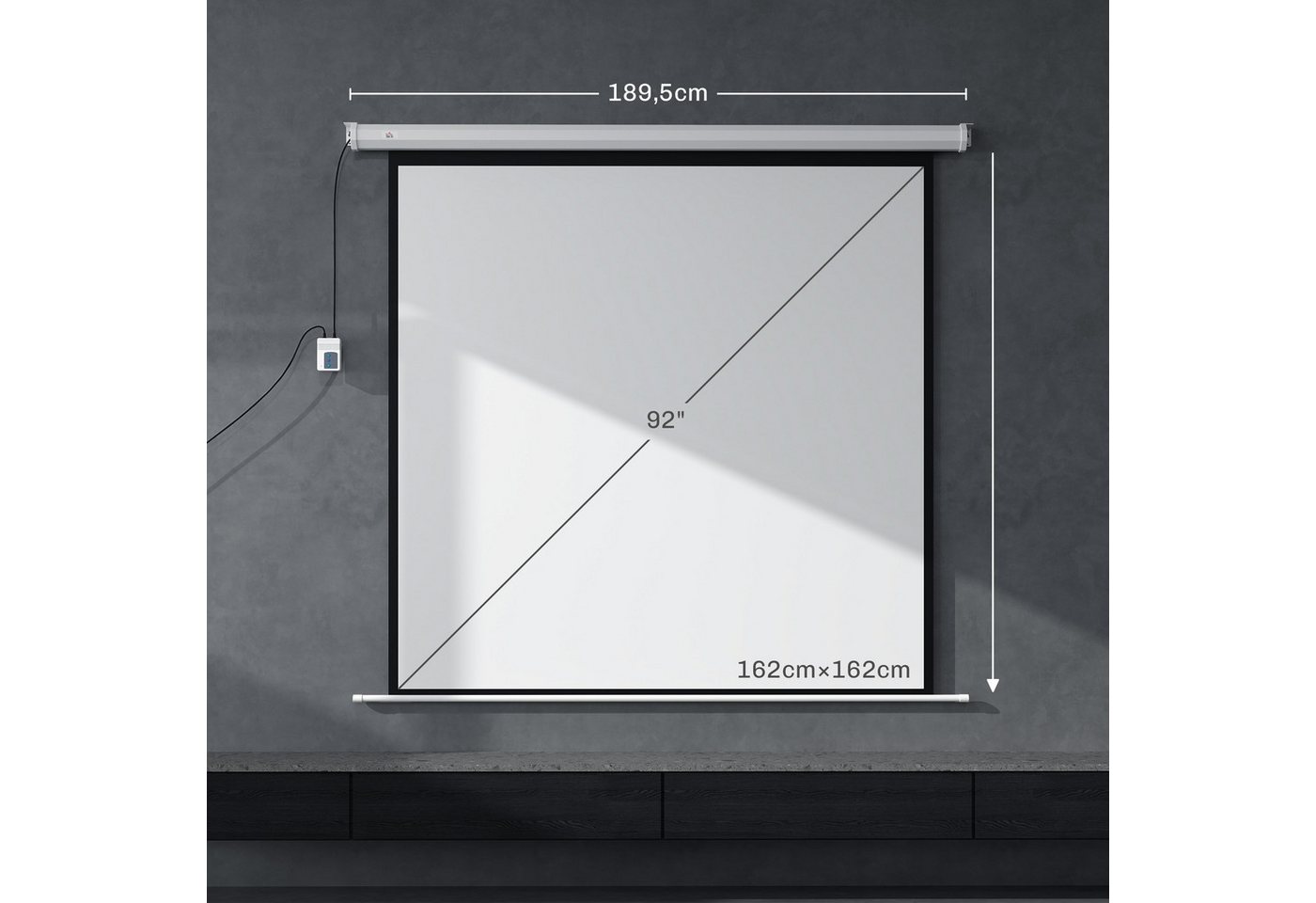 HOMCOM Leinwand 92 Zoll 1:1 HD 4K Rollo-Leinwand Projektionsleinwand, für Heimkino Büro-Präsentationen