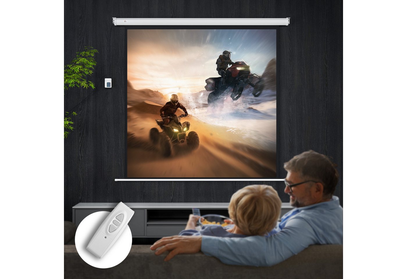 HOMCOM Leinwand 92 Zoll 1:1 HD 4K Rollo-Leinwand Projektionsleinwand, für Heimkino Büro-Präsentationen Bild 2