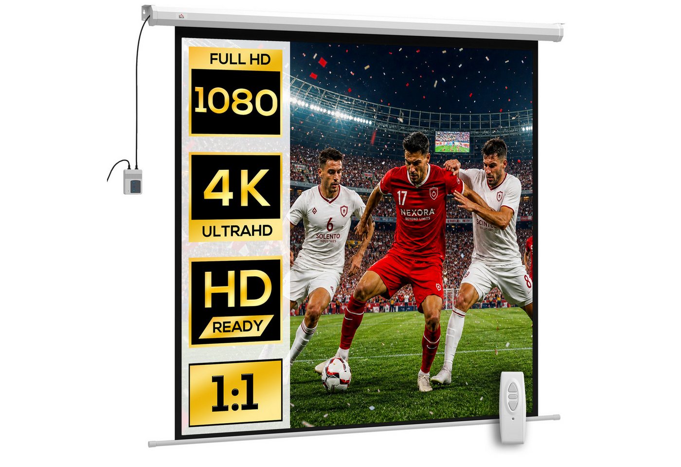 HOMCOM Leinwand 92 Zoll 1:1 HD 4K Rollo-Leinwand Projektionsleinwand, für Heimkino Büro-Präsentationen Bild 3