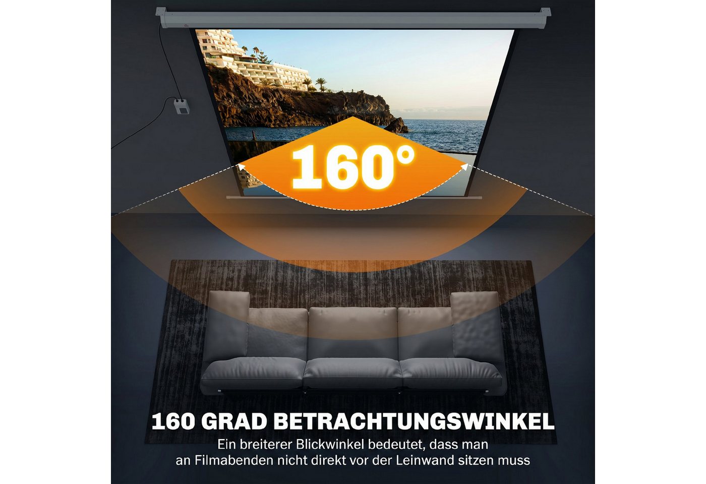 HOMCOM Leinwand 92 Zoll 1:1 HD 4K Rollo-Leinwand Projektionsleinwand, für Heimkino Büro-Präsentationen Bild 5