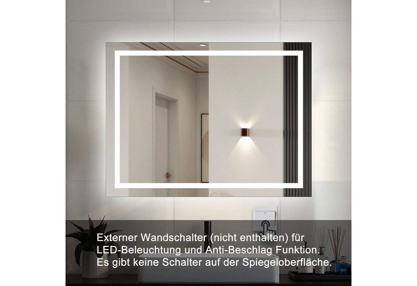 duschspa Badspiegel 50-160 cm Wandspiegel mit LED Belechtung, Wandschalter