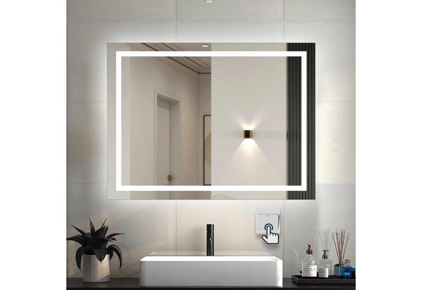 duschspa Badspiegel 50-160 cm Wandspiegel mit LED Belechtung, Wandschalter Bild 2