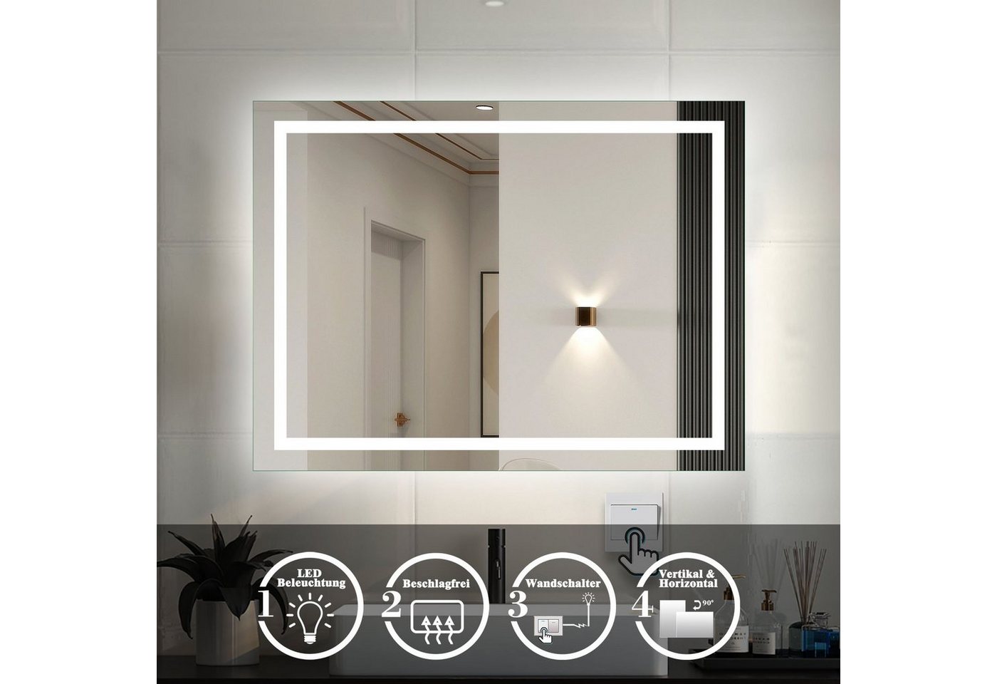 duschspa Badspiegel 50-160 cm Wandspiegel mit LED Belechtung, Wandschalter Bild 4