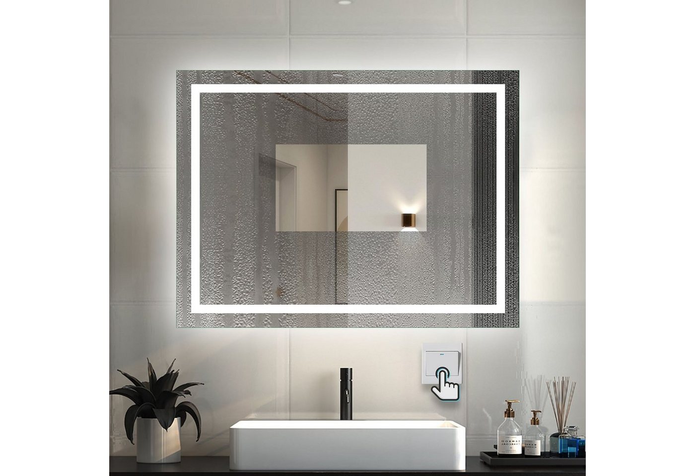 duschspa Badspiegel 50-160 cm Wandspiegel mit LED Belechtung, Wandschalter Bild 5