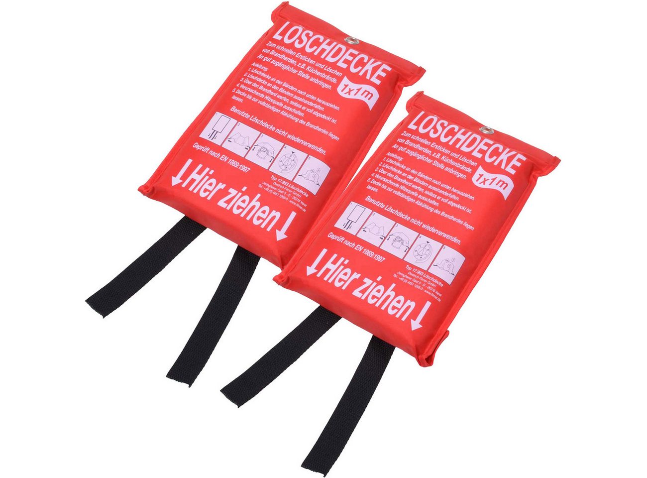 Diedrich Filmer GmbH Löschdecke Feuerlöschdecke 1m², 100% Fiberglas, effektiver Brandschutz, Notfall, (2-St), Ideal bei brennenden Kleidern, Küchenbränden, Platzsparend lagerbar