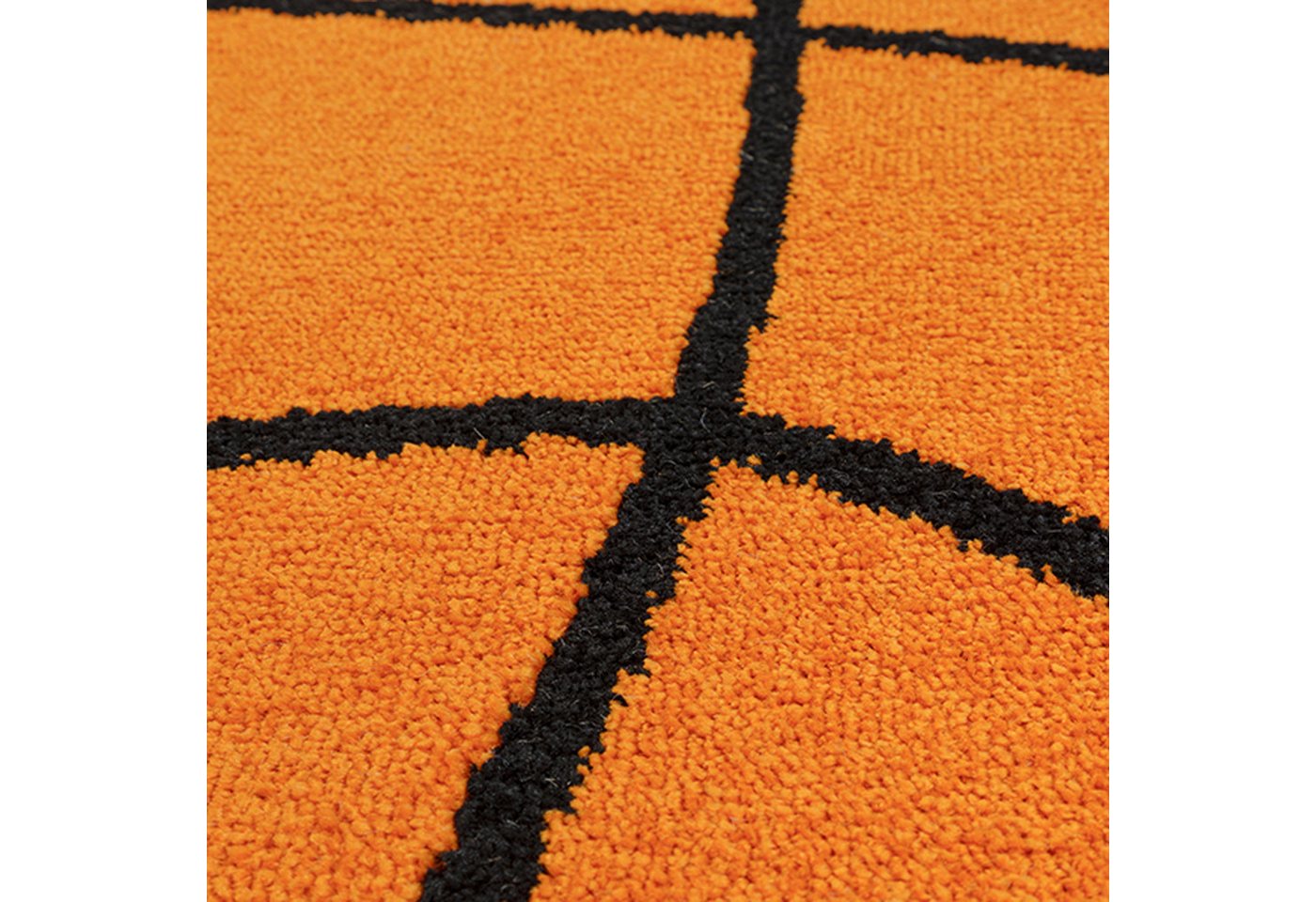 TeppichHome24 Kinderteppich Runder Basketball Teppich für Kinderzimmer in Orange Schwarz, Rund