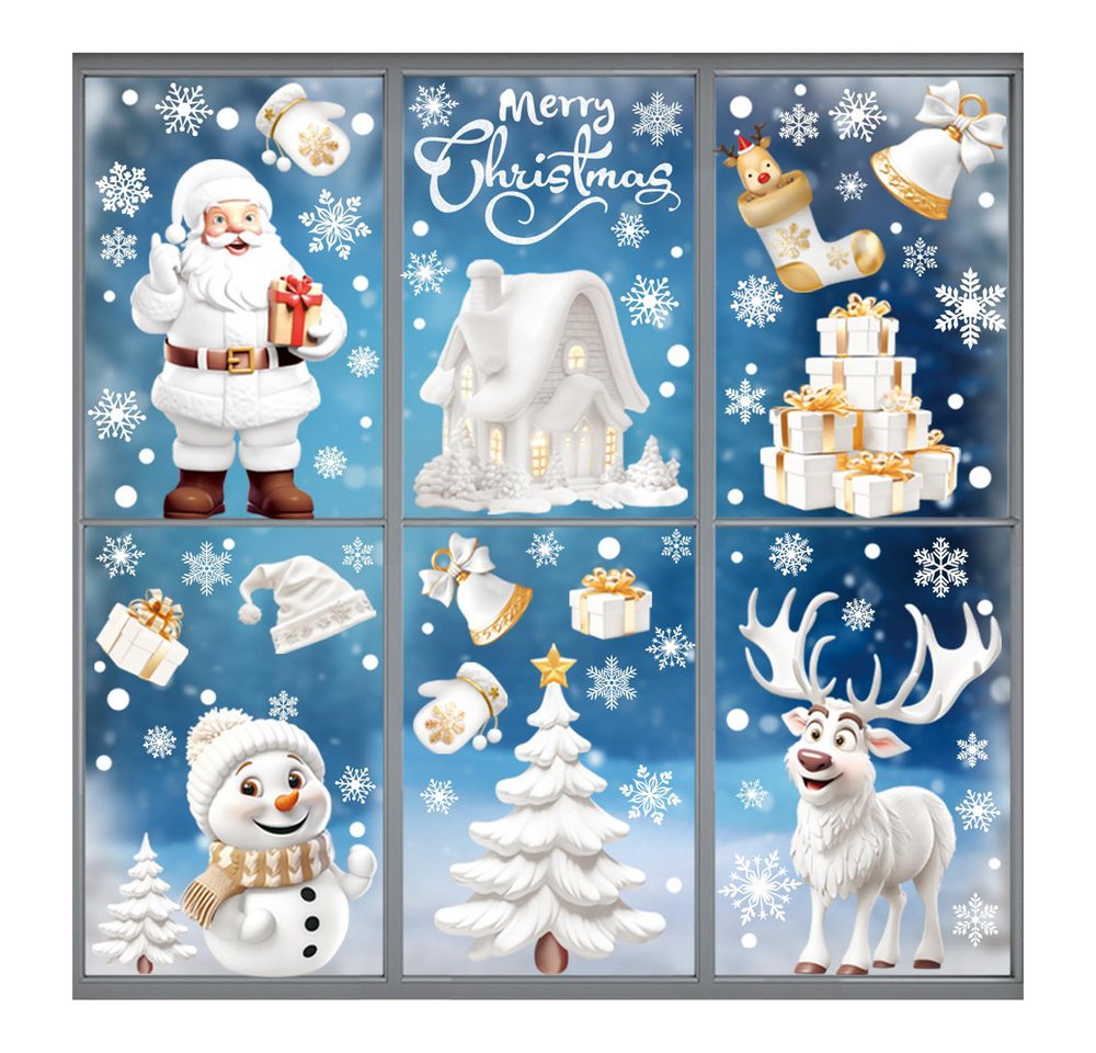 Coonoor Aufkleber Fensterbilder Weihnachten Selbstklebend Fensterdeko, (9tlg), Wiederverwendbare Statische Weihnachtsfensterbilder