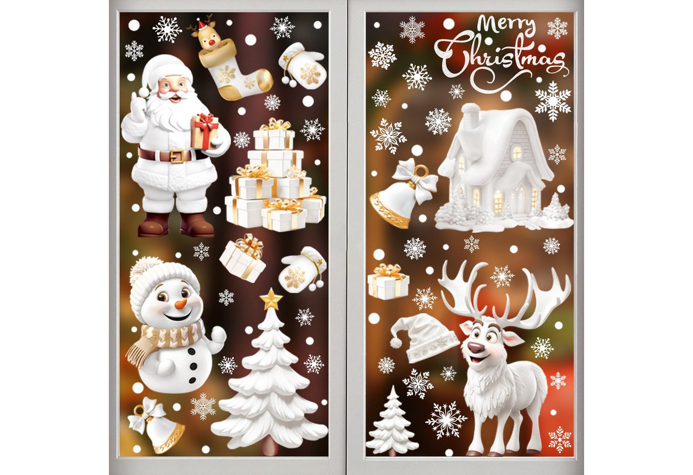 Coonoor Aufkleber Fensterbilder Weihnachten Selbstklebend Fensterdeko, (9tlg), Wiederverwendbare Statische Weihnachtsfensterbilder Bild 2