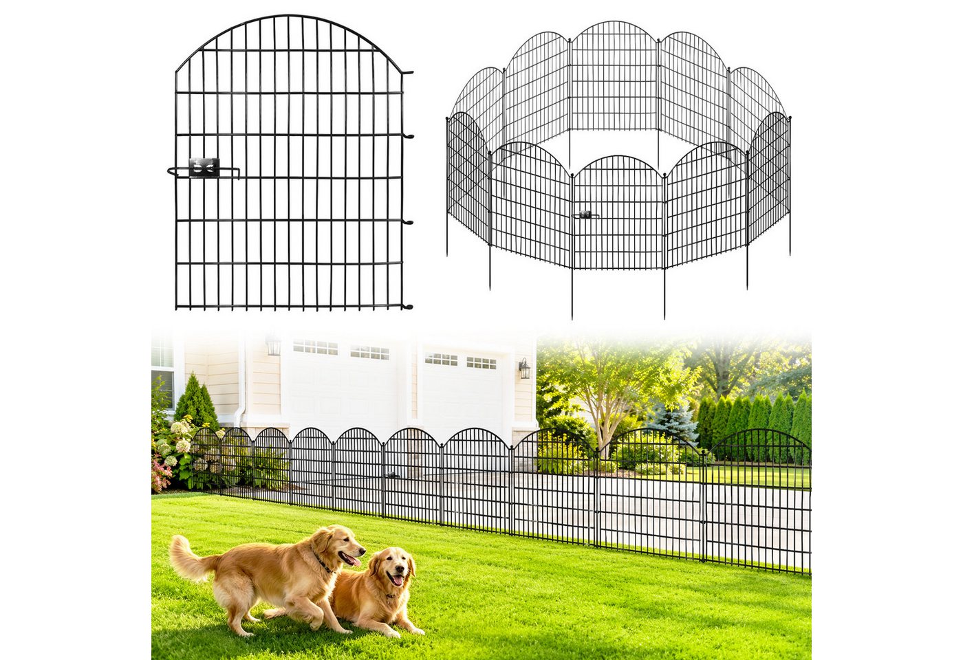 BlingBin Gartenzaun Metall Beetzaun, 5 Paneele H 112x68 cm, Gesamtlänge 3,5 m, (5er Set, 5-St., Zaunelement: ca. 68 × 78 cm Steckpfosten: ca. 98 cm Länge), Beeteinfassung zum Einstecken, Schutzzaun für Blumenbeet & Hunde Bild 5
