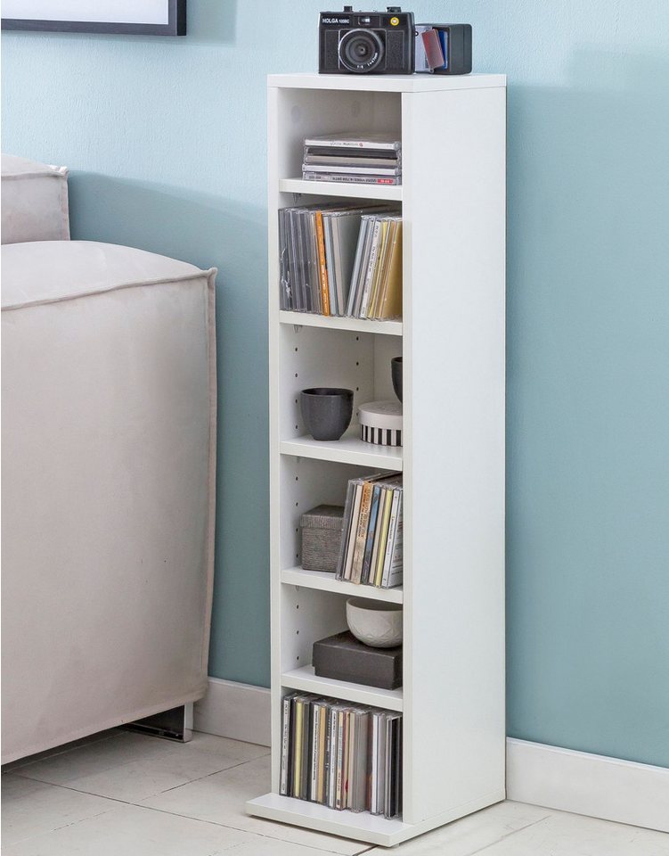 Wohnling CD-Regal WL5.836 WL5.836 Holz 21x90x20cm Modern Bücherregal 6 Fächer Standrega, 21x90x20 cm, Offenes Bücherregal Schmal Weiß, CD Aufbewahrung Klein, Nischenregal 6 Fächer Bild 5