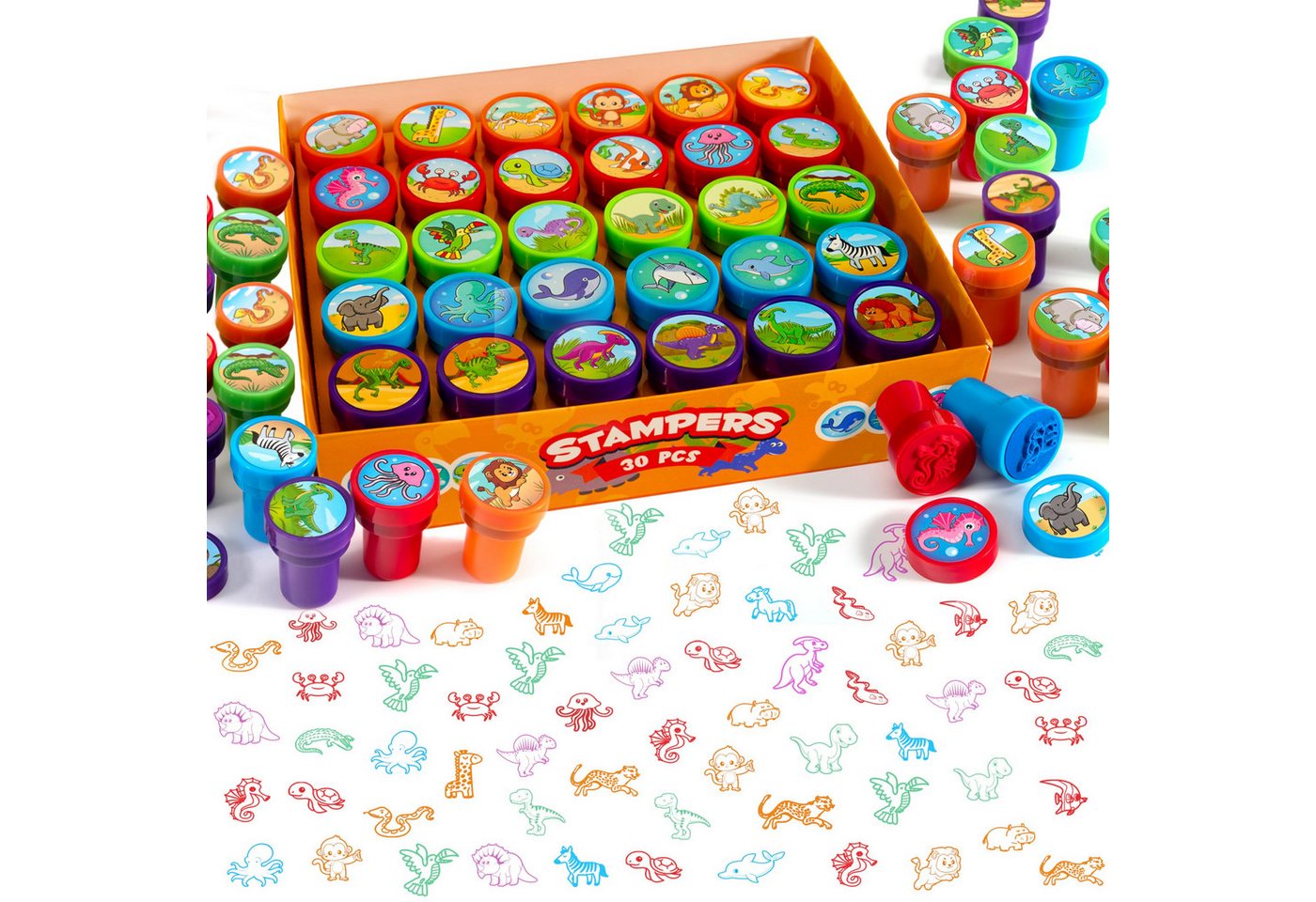 SYNCFUN Stempel SYNCFUN 30 Stempel, 5 Farben, Partytütenfüller & kleine Geschenke