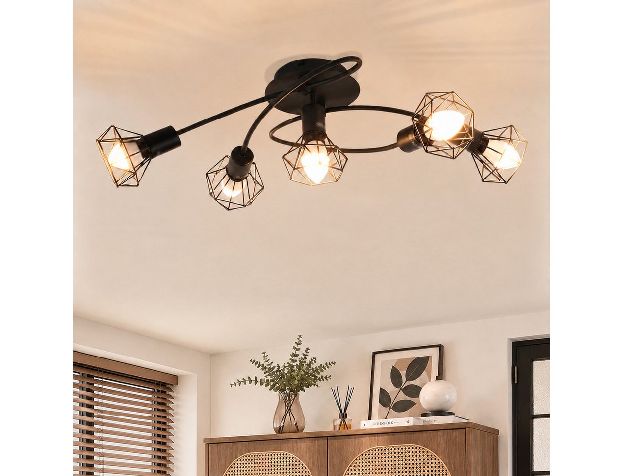 Nettlife Deckenstrahler Vintage Schwarz 5-flammig E14 Industrie Deckenleuchte, Schwenkbar 350°, LED wechselbar, drehbar für Wohnzimmer Flur Esszimmer und weitere Wohnräume
