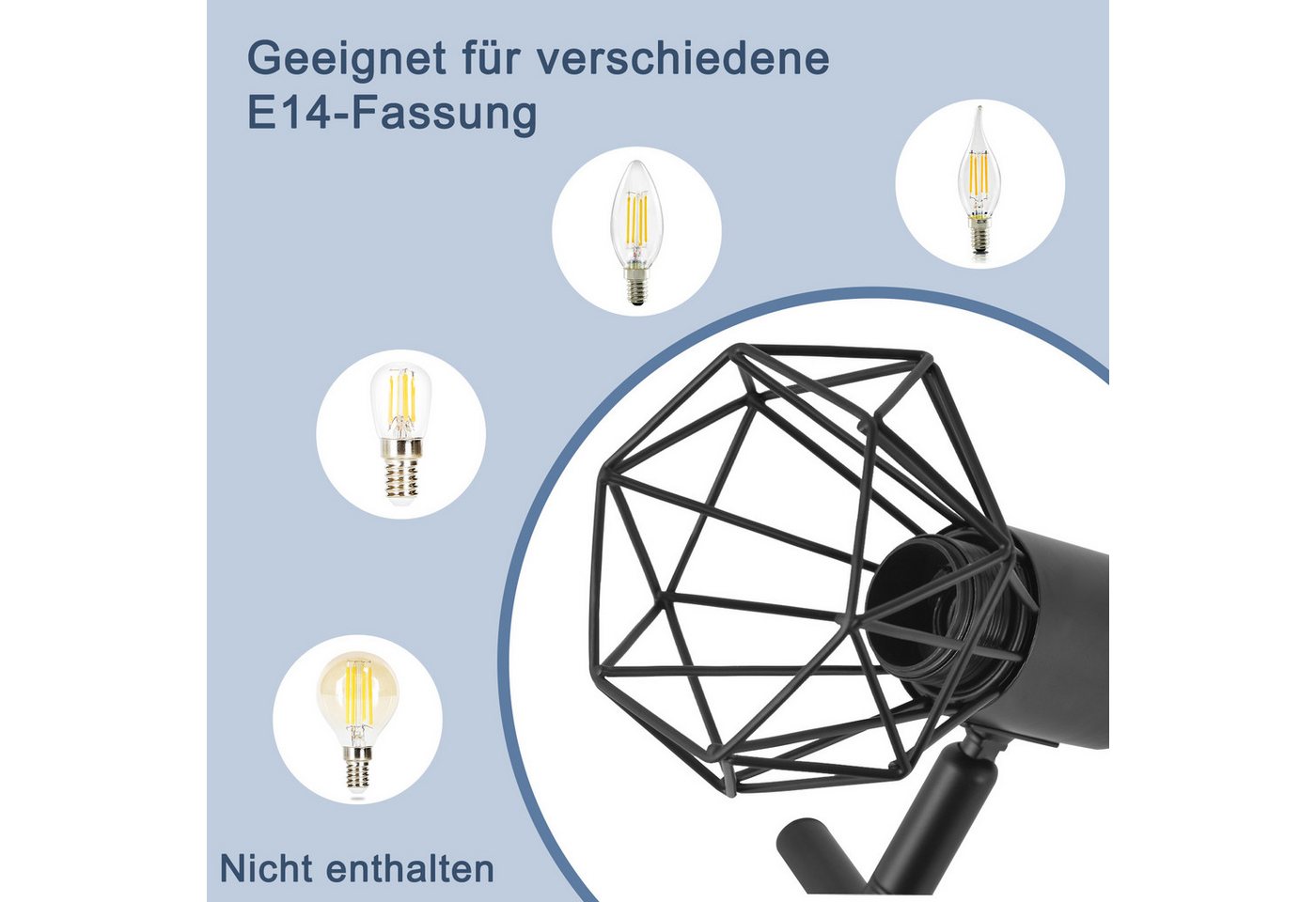 Nettlife Deckenstrahler Vintage Schwarz 5-flammig E14 Industrie Deckenleuchte, Schwenkbar 350°, LED wechselbar, drehbar für Wohnzimmer Flur Esszimmer und weitere Wohnräume Bild 2